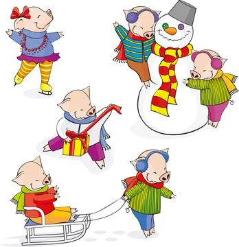 Funny piglets. Vector. Stock Illustration