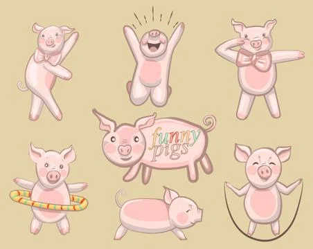 FUNNY PIGS. A set of pigs engaged in sports Stock Illustration