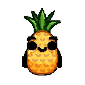Funny pineapple character pixel art vector illustration Stock Illustration