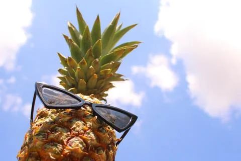 Funny pineapple with sunglasses Stock Photos