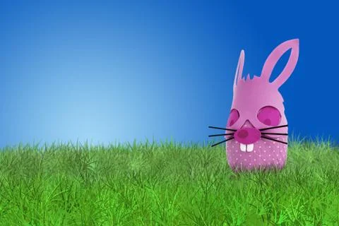 Funny Pink Easter on grass Stock Photos
