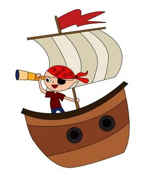 Funny pirate looking through binoculars Stock Illustration