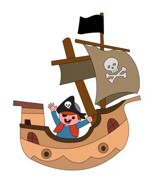 Funny pirate on a ship vector illustration Stock Illustration