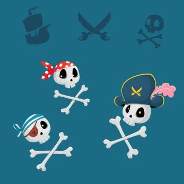 Funny pirates sculls vector set Stock Illustration