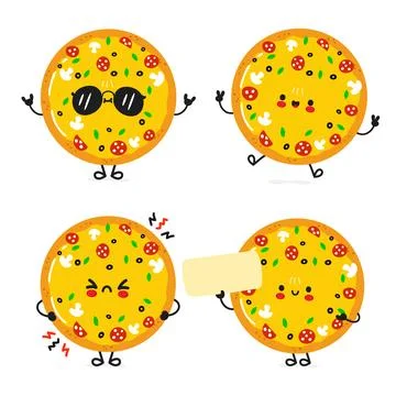 Funny Pizza characters bundle set. Vector hand drawn doodle style cartoon c.. Stock Illustration
