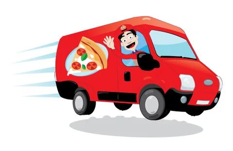 Funny Pizza Delivery van Stock Illustration