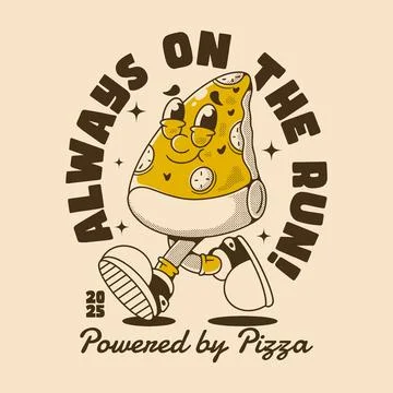 Funny Pizza Slice Cartoon Character on the Move Stock Illustration