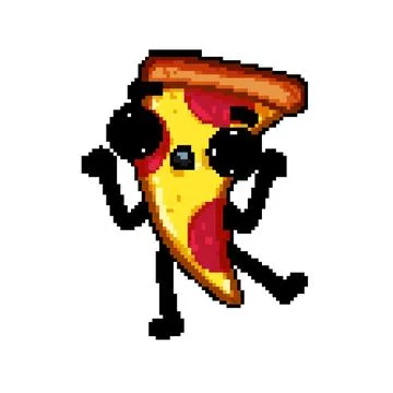 Funny pizza slice character pixel art vector illustration Stock Illustration