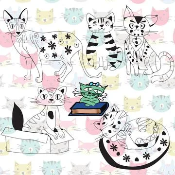 Funny playing pets character in flat cartoon style. Stock Illustration