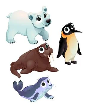 Funny polar animals Stock Illustration