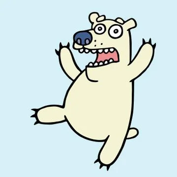 Funny polar bear in panic. Angry bees. Vector illustration. Stock Illustration