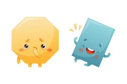 Funny Polygon and Rectangle as Geometric Shape Character Thinking and Laughing イラスト素材