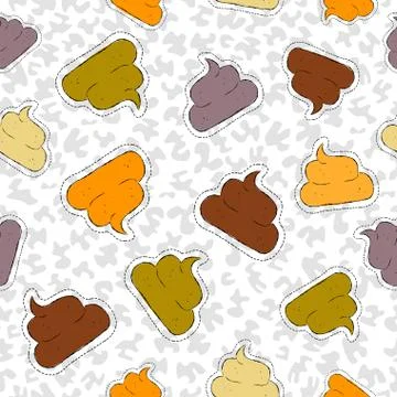 Funny poop hand drawn patch icon seamless pattern Stock Illustration