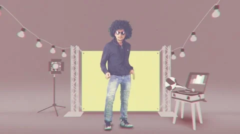 Funny, positive dance man in a wig, color correction (film) Stock Footage 50500898