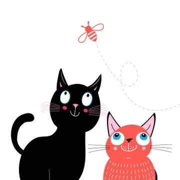 Funny postcard with cats and bee Stock Illustration