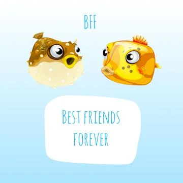 Funny poster with the image of two marine fish and the words best friends Stock Illustration