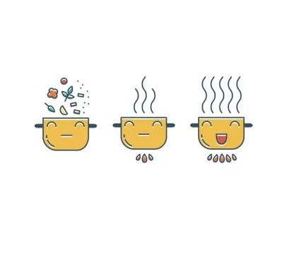 Funny pot icons set Stock Illustration