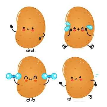 Funny Potato characters bundle set. Vector hand drawn doodle style cartoon .. Stock Illustration