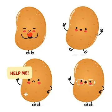 Funny Potato characters bundle set. Vector hand drawn doodle style cartoon .. Illustrazione stock