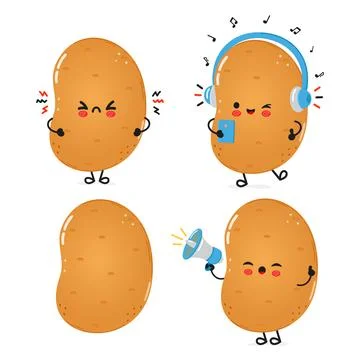 Funny Potato characters bundle set. Vector hand drawn doodle style cartoon .. Stock Illustration