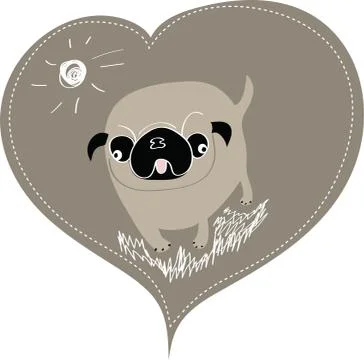Funny pug in heart shape vector illustration  Stock Illustration