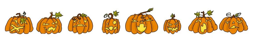 Funny pumpkins on a white background doodle Illustrazione stock