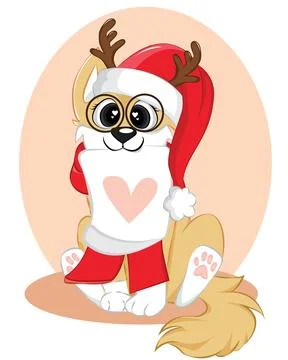 Funny puppy in the gift boxes. Getting christmas card. 스톡 일러스트