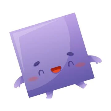 Funny Purple Square as Geometric Shape Character with Smiling Face Expression Stock Illustration