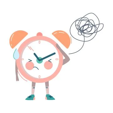 Funny Puzzled Clock Character Scratching His Head and Thinking Vector Stock Illustration