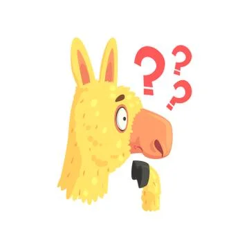 Funny puzzled lama character, cute alpaca animal cartoon vector Illustration Stock Illustration