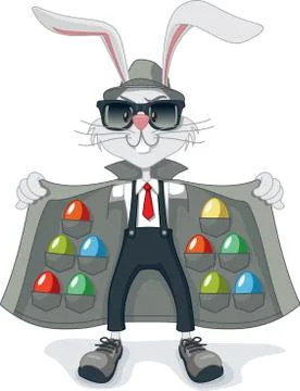 Funny Rabbit with Contraband Easter Eggs Vector Cartoon 库存插图