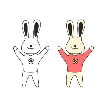 Funny rabbit doodle icon. Cute pets vector art on white background. Stock Illustration