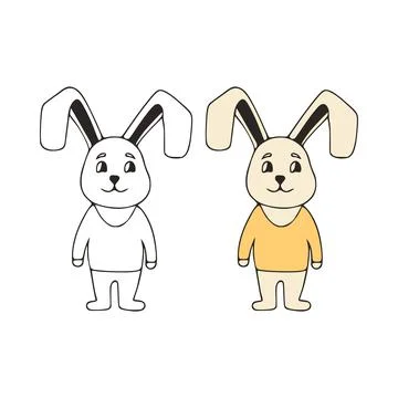 Funny rabbit doodle icon. Cute pets vector art on white background. Stock Illustration