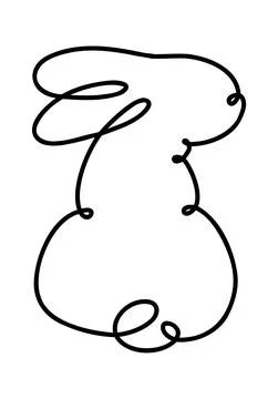 Funny rabbits. Easter bunny continuous one line drawing. Black and white contour Stock Illustration