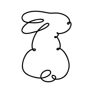 Funny rabbits. Easter bunny continuous one line drawing. Black and white contour Stock Illustration