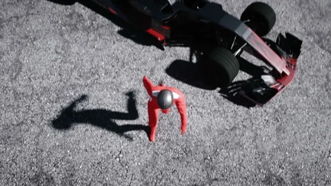 Funny racer is dancing on stadium. Reali... | Stock Video | Pond5