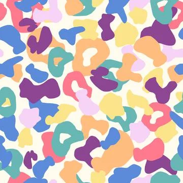Funny rainbow leopard seamless pattern isolated on white background. Colorful Stock Illustration