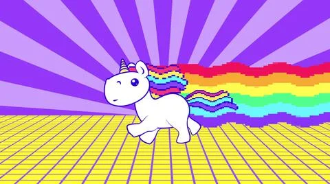 Funny rainbow unicorn running loop. Bright and colorful pony gallop. Pop-art Stock Illustration