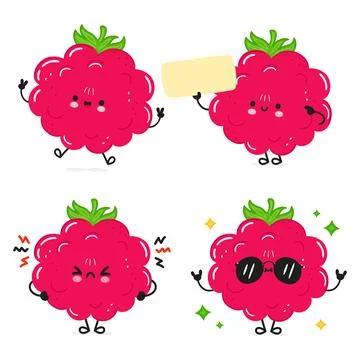 Funny Raspberries characters bundle set. Vector hand drawn doodle style car.. Stock Illustration