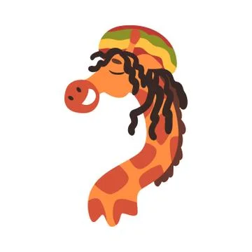 Funny Rastafarian Giraffe with Dreadlocks, Crazy African Animal Cartoon Stock Illustration
