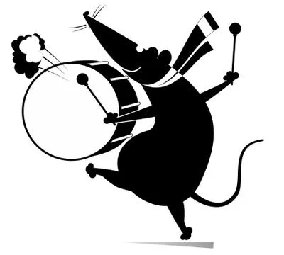 Funny rat or mouse a drummer isolated illustration Stock Illustration