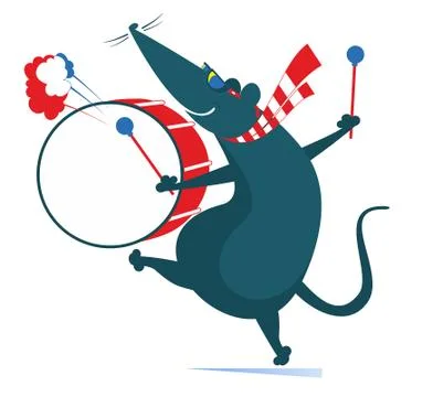 Funny rat or mouse a drummer isolated illustration Stock Illustration