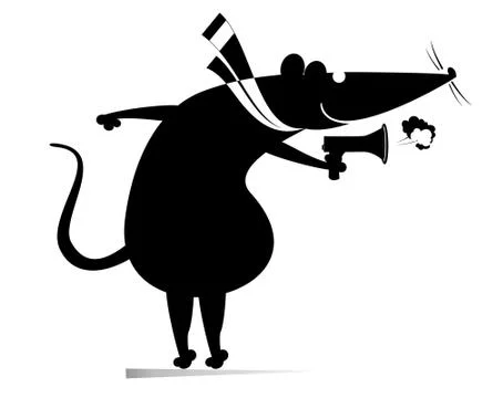 Funny rat or mouse makes announcement to megaphone illustration. Stock Illustration
