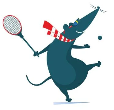 Funny rat or mouse plays tennis illustration Stock Illustration