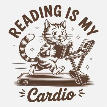 Funny reading cat quote cute book lover illustration adorable cartoon desig.. Stock Illustration