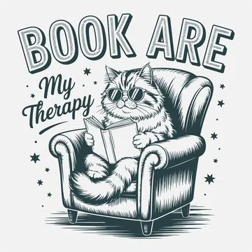 Funny reading cat quote cute book lover humor illustration cozy cartoon des.. Stock Illustration