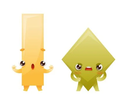 Funny Rectangle and Rhombus as Geometric Shape Character with Surprised and イラスト素材