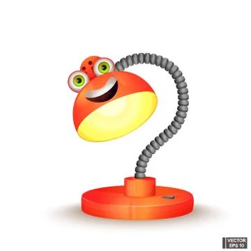 Funny red cartoon character table lamp smiles Иллюстрация