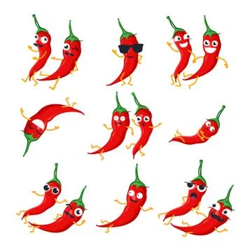 Funny red chili peppers - vector isolated cartoon emoticons Stock Illustration