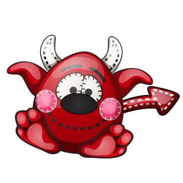 Funny red devil with contours in the form of strokes and dotted lines isolated 스톡 일러스트